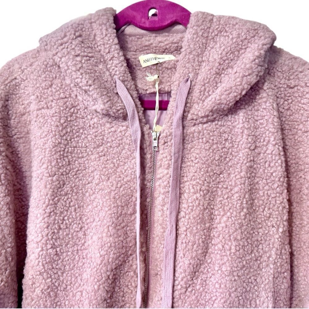 Dusty Pink Sherpa Drawstring Cropped Hooded Jacket Large NWT - And The Why - Picture 13 of 17